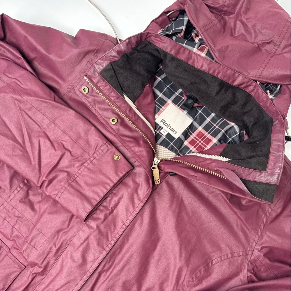 Rohan Womens Burgundy Waterproof Hooded Parka Jacket Plaid Lining Size M